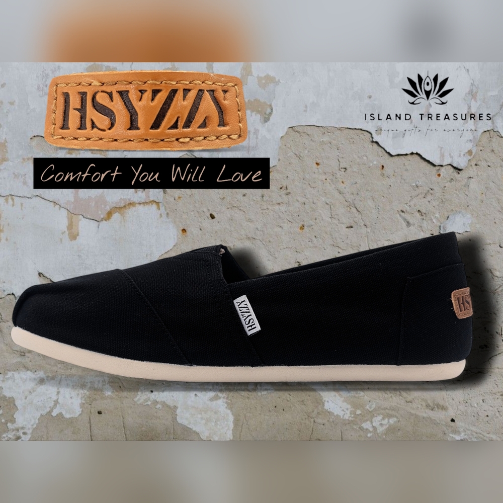 New Hsyzzy Black Canvas Sz 6M Women Wrapped Slip-On Casual Flats Loafers Shoes